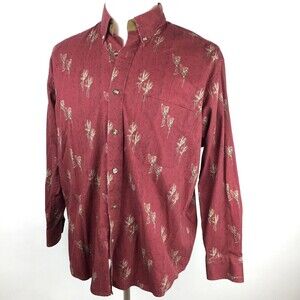 Munsingwear Button Up Shirt Men L Fishing Theme Heavy Cotton Long Sleeve